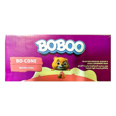 بوبو بو كون مخروط ويفر محشو بالشوكولاته والبندق وكريمة الكاكاو بالفراولة 25 غرام حزمة من 24