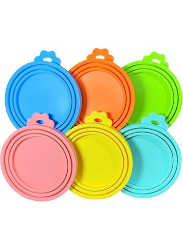 6 pack Silicone Cat Dog Food Can Covers Lids, Universal 3 Sizes Fit for 3oz, 5.5oz, 6.5oz, 13oz, 13.2oz Pet Food Cans, BPA Free, Reusable