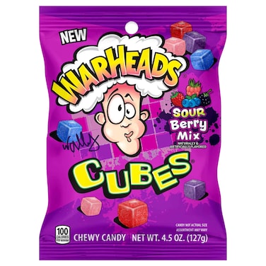 Warheads Sour Berry Mix Cubes Chewy Candy, 127g