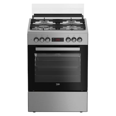 Beko 60x60cm Free Standing Combination Cooker(Gas Hob/Electric Oven), Full Safety, 4 High Efficiency Gas Burner(1 Wok), Cast Iron,FSM61330DXDSL(Inox)