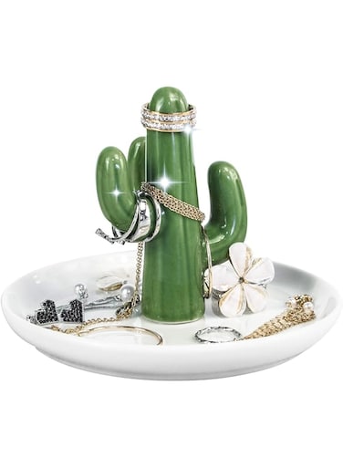 Oasisgalore Cactus Ring Holder for Jewelry - Ceramic Jewelry Tray Rings/Bracelets/Earrings/Trinket Organizer Display for Women Teen Girls