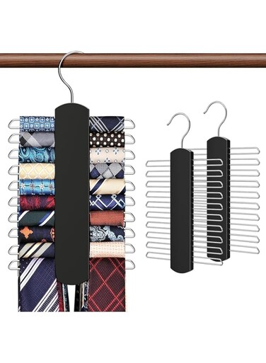 Excefore Premium 2-Pack Wooden Tie and Belt Rack Hanger - 360&deg; Rotatable, Non-Slip Organizer for Men, Space-Saving Closet Solution