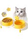 NeoStyle Ceramic Cat Bowl for Food and Water,Double Cat Feeding Bowl with Scraper, Tilted Food Feeding Dishes, Relieve Whisker Fatigue Anti Vomit Non-Slip Pet Raised Bowl (Yellow Flower)