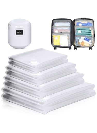 Vacuum Storage Bags with Electric Pump Pack of 8 Reusable Space Saver Compression Seal Bag (2 Jumbo+2 Large+2 Medium+2 Small) for Travel Clothes Mattress Duvet Pillow Blanket (9 Pack)