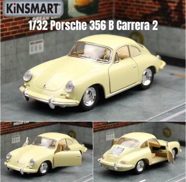 1:32 Scale - Die-Cast Model Porsche 356 B Carrera 2 Car with Pull-Back Action &amp; Openable Doors-Beige