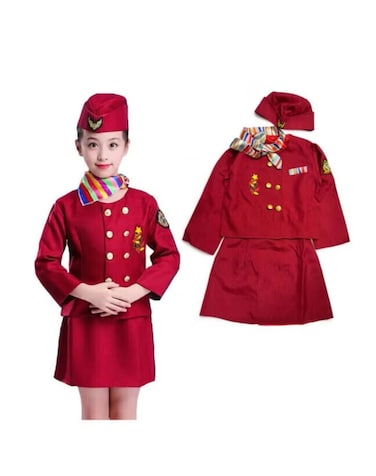 Kids Air Hostess Costume Set &ndash; Pretend Play Flight Attendant Uniform for Children