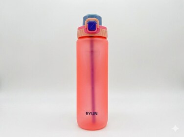 1000ml Frosted Water Bottle with Straw &ndash; Leakproof Reusable Sports Bottle with Carry Strap -Dark Pink