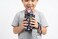 Kids Printed Water Bottle 550ML Drinking Bottle with Flip Lock Lid and Carry Strap-Black
