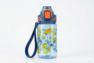 Kids Printed Water Bottle 550ML Drinking Bottle with Flip Lock Lid and Carry Strap-Blue