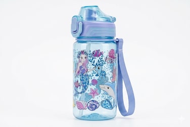 Kids Printed Water Bottle 550ML  Drinking Bottle with Flip Lock Lid and Carry Strap-Green