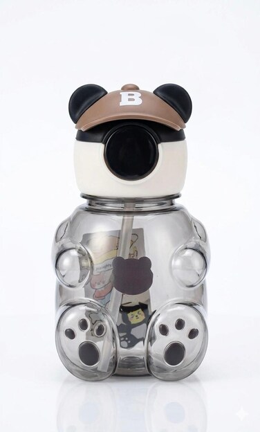 Kids Water Bottle 750ML  Drinking Bottle with Straw Lid and Carry Strap-Black