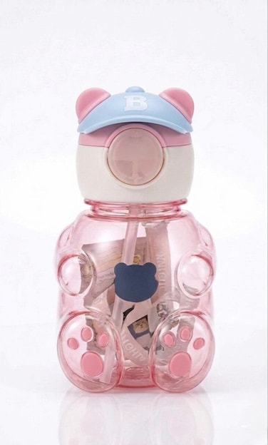 Kids Water Bottle 750ML  Drinking Bottle with Straw Lid and Carry Strap-Pink