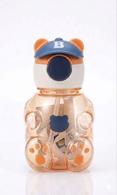 Kids Water Bottle 750ML  Drinking Bottle with Straw Lid and Carry Strap-Orange
