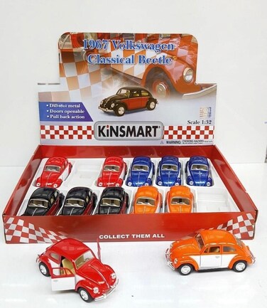 12pcs 1:32 Scale 1967 Volkswagen Classical Beetle Diecast Model Car with Opening Doors