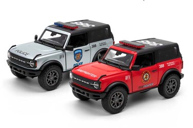 2pcs 1:34 Scale 2022 Ford Bronco Police/Firefighter edition Diecast Model Car &ndash; Opening Doors &amp; Pull Back Action