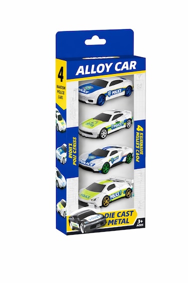 Alloy Police Car Toy Set &ndash; 4 PCS Die-Cast Metal Police Cars, Mini Pull Back Vehicles for Kids-White