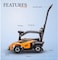 Kids Ride On Car with Music, Manual Push Ride-On Toy Car with Steering Wheel and Parent Handle, Toddler Foot to Floor Ride Car for Boys &amp; Girls-Orange