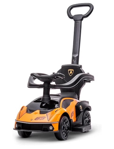 Kids Ride On Car with Music, Manual Push Ride-On Toy Car with Steering Wheel and Parent Handle, Toddler Foot to Floor Ride Car for Boys &amp; Girls-Orange
