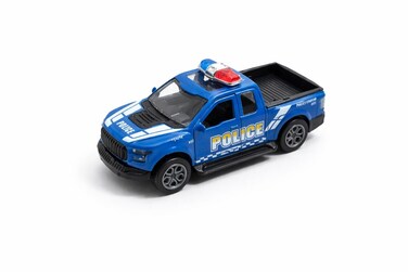 Police Pickup Truck Die-Cast Toy Car with Light Bar, Detailed Design and Smooth Rolling Wheels