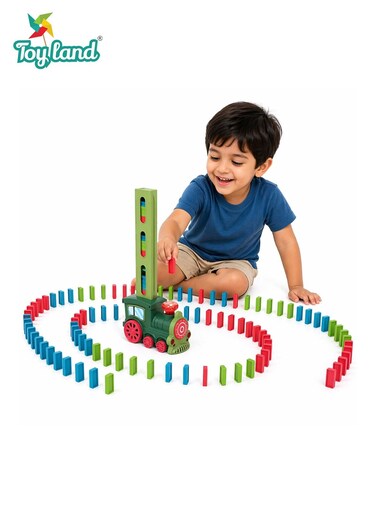 Electric Domino Train Set for Kids &ndash; Automatic Domino Laying Toy with Lights, Blocks &amp; Accessories, STEM Learning Playset