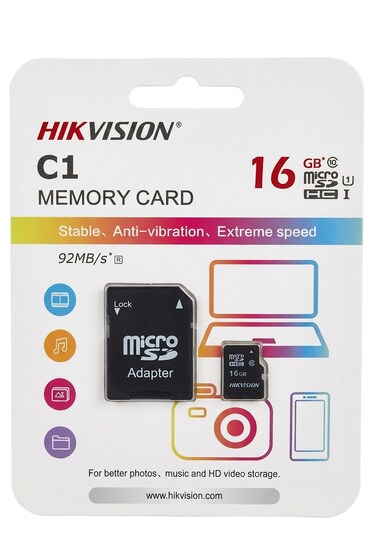 Hikvision C1 16GB MicroSDHC Memory Card with Adapter &ndash; Stable High-Speed Storage up to 92MB/s