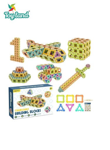 Changeable Building Blocks Set &ndash; 130 PCS Creative Construction Kit with Interlocking Shapes for Kids 3+