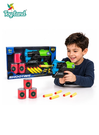 Space Gun Shooting Toy Set with Foam Darts and Target Cans for Kids Ages 6+ &ndash; Safe Soft Bullet Blaster Play Set for Indoor and Outdoor Fun