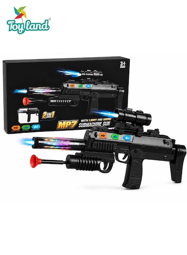 Toyland MP7 Submachine Gun Toy with Light, Sound and Suction Darts &ndash; Battery Operated Pretend Play Toy Gun for Kids 3+ Years