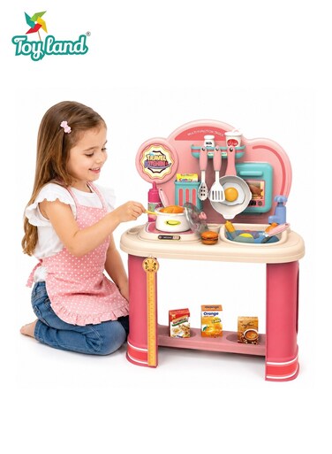 Kids Kitchen Play Set with Cooking Accessories &ndash; Pretend Play Cooking Station for Children, Toy Kitchen Set with Utensils, Sink, Food Accessories &amp; Storage Shelf, Educational Role Play Toy for Boys &amp; Girls 3+ Years