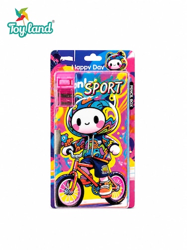 Kids Cartoon Bicycle Pencil Case with Sharpener &ndash; Cute Sport Theme Multipurpose Stationery Box for School Boys and Girls