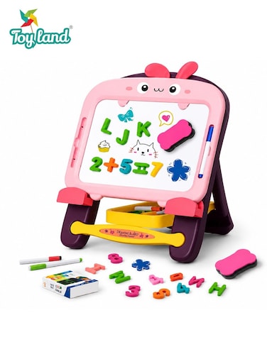 Kids Double-Sided Magnetic Drawing Board Easel with Alphabet &amp; Number Magnets, Whiteboard, Markers and Storage Tray &ndash; Educational Learning Board for Toddlers