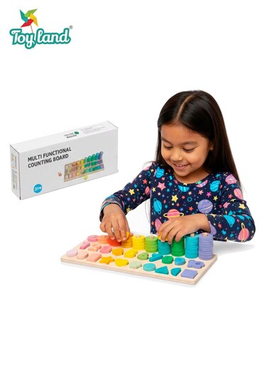 Wooden Montessori Multi-Functional Counting Board Educational Learning Toy for Kids &ndash; Shape Sorting, Number Recognition &amp; Color Matching Activity Set