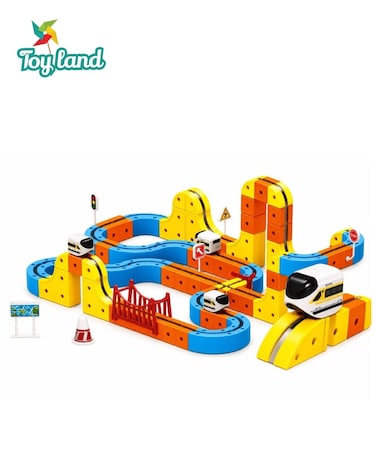 Toyland Versatile Magnetic Railcar 147-Piece Modular Magnetic Track Train Set with USB Rechargeable Magnetic Train, Bridges, Traffic Signs &amp; DIY Track Building Kit for Kids