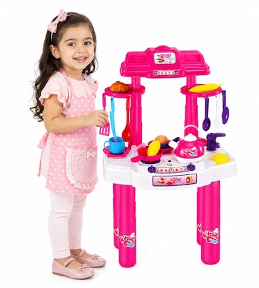 Kids Kitchen Cooking Play Set with 30 Accessories, Electronic Sound Effects, Toy Stove, Sink, Utensils &amp; Pretend Food for Role Play
