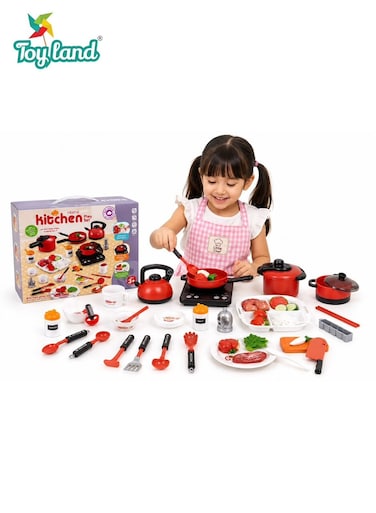 Kids Home Kitchen Play Set with Cooking Accessories, Pretend Play Toy Kitchen Set, Mini Cookware &amp; Food Accessories, Educational Role Play Toy for Boys &amp; Girls 3+ Years