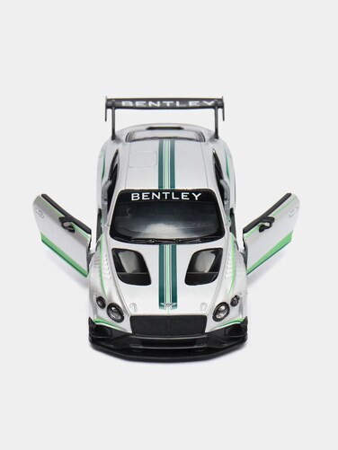 1:38 Scale Bentley GT Racing Diecast Car &ndash; Pull Back &amp; Go with Opening Doors-Silver