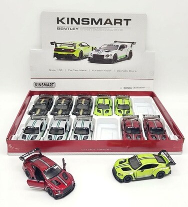 12 pcs 1:38 Scale Bentley GT Racing Diecast Car &ndash; Pull Back &amp; Go with Opening Doors