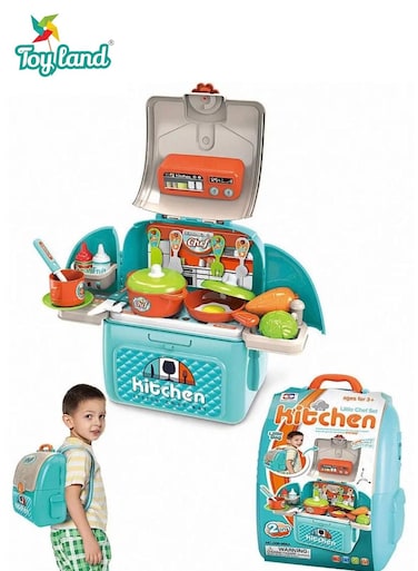 2-in-1 Kids Kitchen Play Set Backpack with 28 PCS Accessories, Portable Pretend Cooking Set for Toddlers (3+)