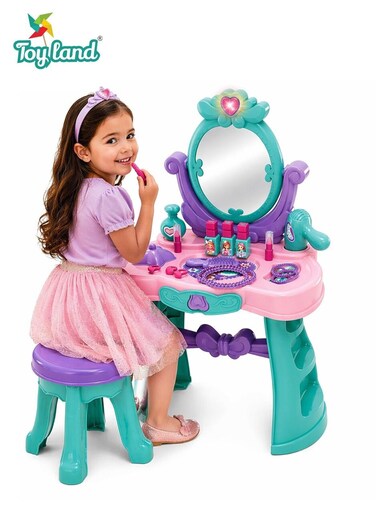 Kids Princess Vanity Table Set with Mirror &amp; Beauty Accessories &ndash; Pretend Play Makeup Dressing Table for Girls