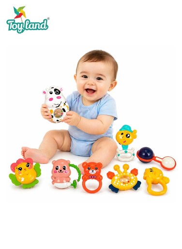 Baby Rattles Toy Set for Infants, 8 Pcs Developmental Sensory Toys, Easy Grip Colorful Hand Rattles for Newborn Babies 0M+