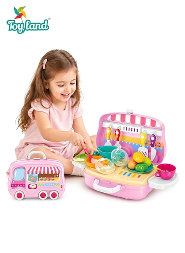 Kids Food Truck Kitchen Playset Toy, Portable Cooking Suitcase Set with Utensils &amp; Accessories