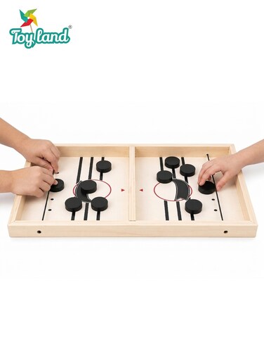 Wooden Fast Sling Puck Game Board for Kids &amp; Adults, 2 Player Tabletop Game with Elastic Band, Portable Family Fun Game