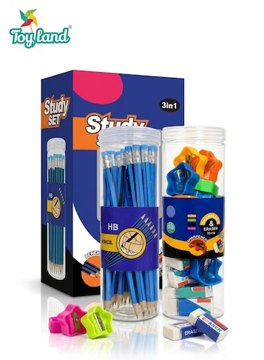 3-in-1 Study Set for Kids &ndash; HB Pencils, Sharpener &amp; Eraser   Writing Pencil Kit   School Stationery Set