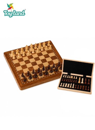 Wooden Folding Magnetic Chess Board Game Set with Classic Chess Pieces, Portable Storage Design for Kids &amp; Adults