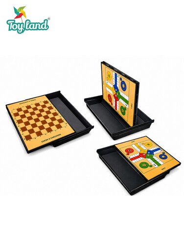 4-in-1 Chess Board Game Set with Checkers &amp; Ludo &ndash; Foldable Family Strategy Game for Kids and Adults