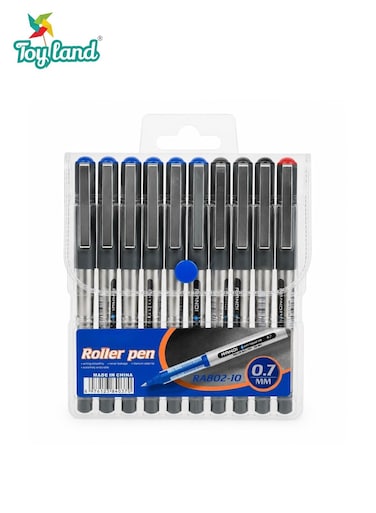 10-Piece Roller Ball Pen Set 0.7mm Fine Point Smooth Writing Pens, Blue,Red &amp; Black Ink