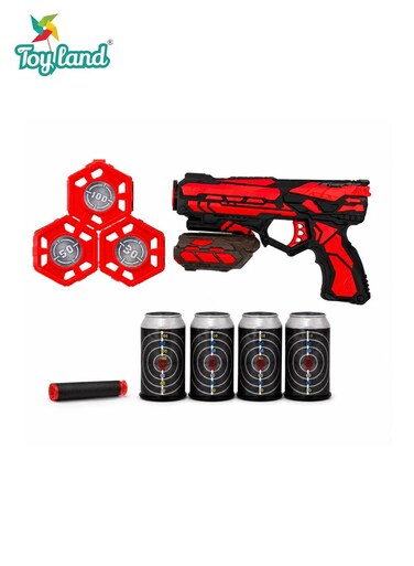 Kids Soft Foam Ball Blaster Gun Shooting Game Set with Target Cans &amp; Rotating Target, Indoor &amp; Outdoor Shooting Toy, Ages 6+