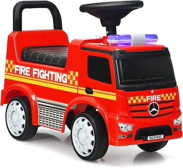 Kids Ride On Fire Truck Car for Toddlers with Steering Wheel, Music &amp; Lights, Under Seat Storage, Push Ride Toy, Anti-Tip Support, 12-36 Months, Red