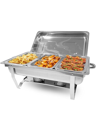 Beauenty Chafing Dish Buffet Set, Catering Serve Chafer with 3 1/3 Size Food Pans, Stainless Steel Chafer and Buffet Warmer Set for Parties, Wedding, Birthday, Christmas (Style 1)