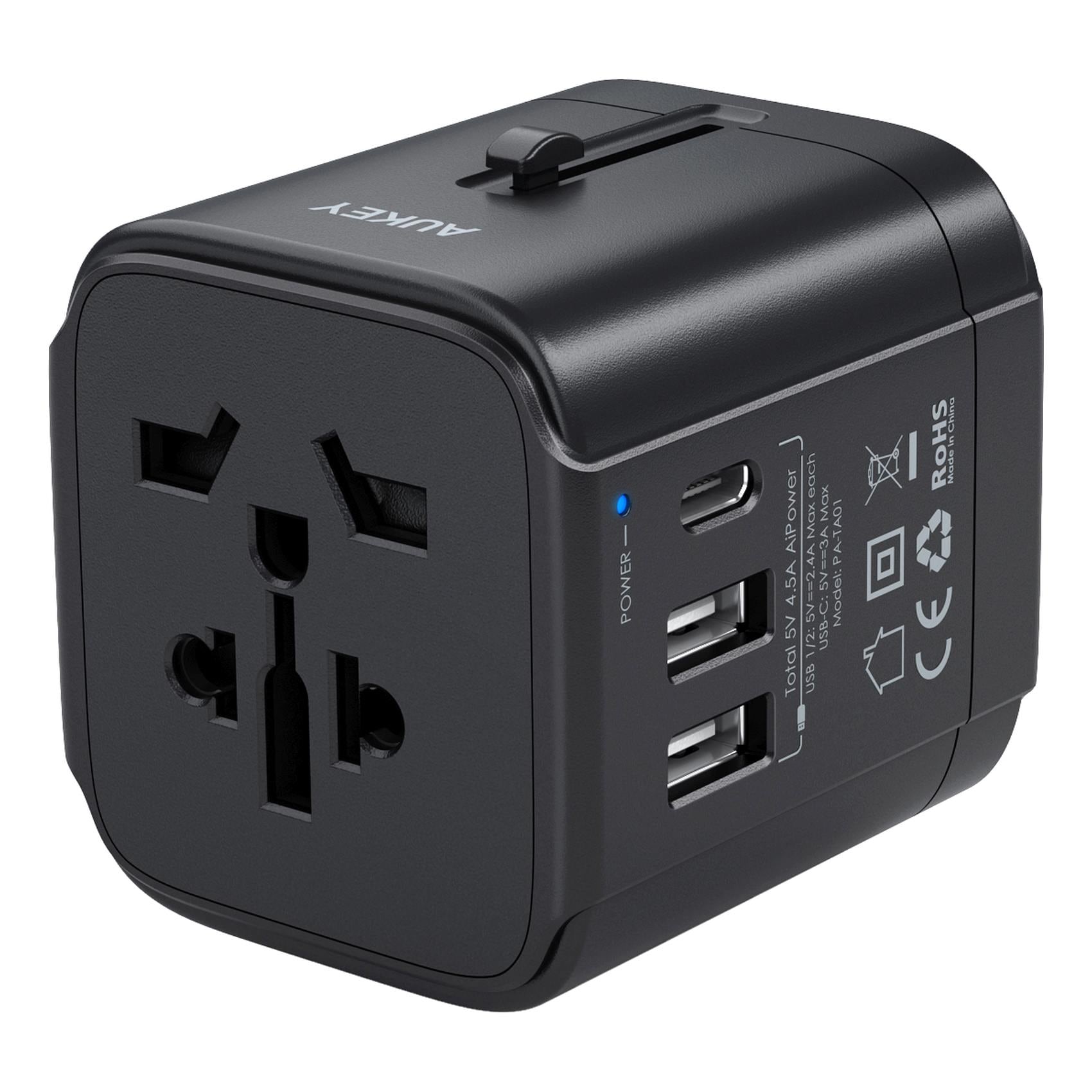 Buy Aukey Universal Adapter With 3 USB Ports Black Online | Carrefour UAE